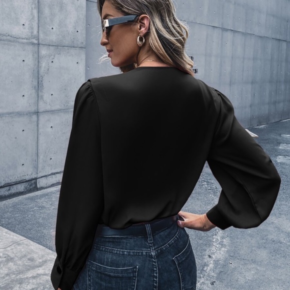 black classic v neck surplice bodysuit work - Picture 12 of 13